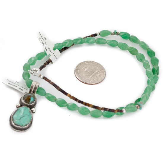 .925 Sterling Silver Certified Authentic Navajo Natural Turquoise and Jade Native American Necklace 740104-83-15814