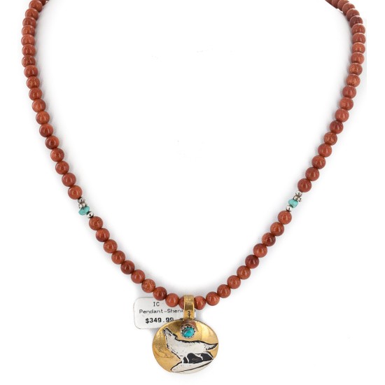 Wolf 12kt Gold Filled and .925 Sterling Silver Handmade Certified Authentic Navajo Natural Turquoise Goldstone Native American Necklace 740103-30-10225 Wolf 12kt Gold Filled and .925 Sterling Silver Handmade Certified Authentic Navajo Natural Turquoise Goldstone Native American Necklace 740103-30-10225