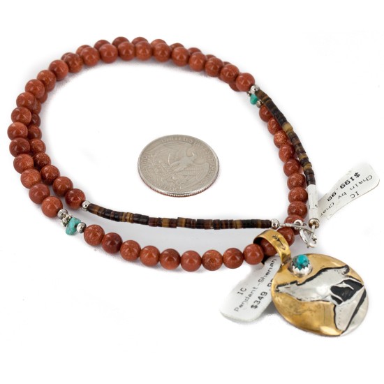 Wolf 12kt Gold Filled and .925 Sterling Silver Handmade Certified Authentic Navajo Natural Turquoise Goldstone Native American Necklace 740103-30-10225 Wolf 12kt Gold Filled and .925 Sterling Silver Handmade Certified Authentic Navajo Natural Turquoise Goldstone Native American Necklace 740103-30-10225