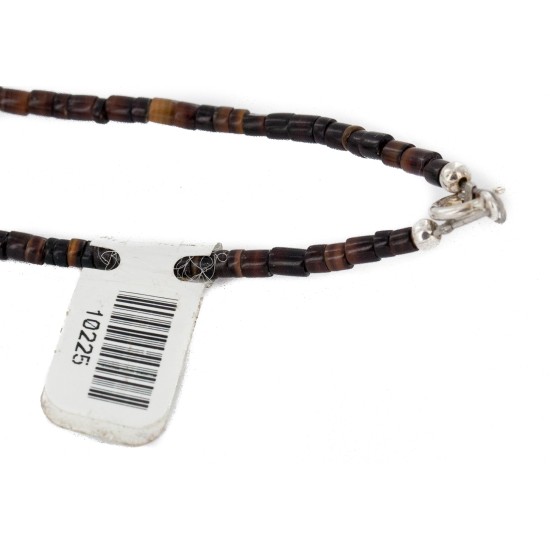 .925 Sterling Silver Handmade Certified Authentic Navajo Natural Tigers Eye Turquoise Native American Necklace 12554-8-10225