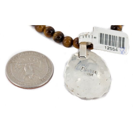 .925 Sterling Silver Handmade Certified Authentic Navajo Natural Tigers Eye Turquoise Native American Necklace 12554-8-10225