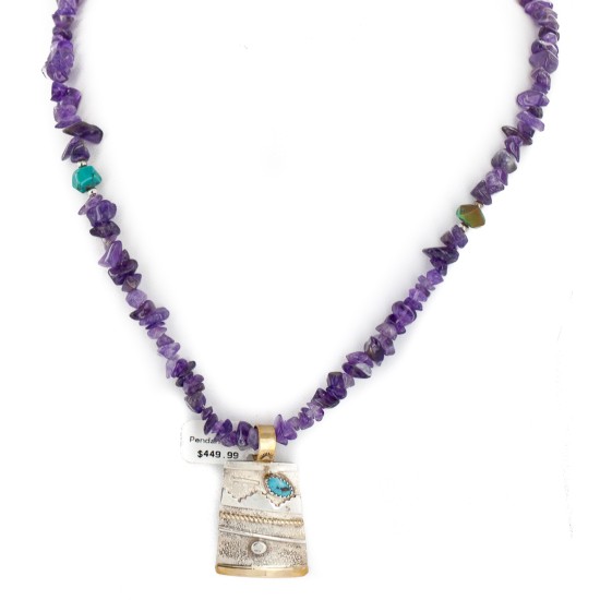 12kt Gold Filled and .925 Sterling Silver Handmade Certified Authentic Navajo Natural Turquoise Amethyst Native American Necklace 740102-65-790101 12kt Gold Filled and .925 Sterling Silver Handmade Certified Authentic Navajo Natural Turquoise Amethyst Native American Necklace 740102-65-790101
