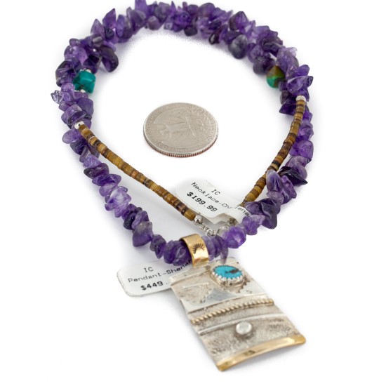 12kt Gold Filled and .925 Sterling Silver Handmade Certified Authentic Navajo Natural Turquoise Amethyst Native American Necklace 740102-65-790101 12kt Gold Filled and .925 Sterling Silver Handmade Certified Authentic Navajo Natural Turquoise Amethyst Native American Necklace 740102-65-790101