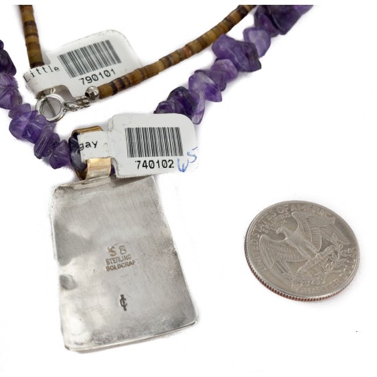 12kt Gold Filled and .925 Sterling Silver Handmade Certified Authentic Navajo Natural Turquoise Amethyst Native American Necklace 740102-65-790101 12kt Gold Filled and .925 Sterling Silver Handmade Certified Authentic Navajo Natural Turquoise Amethyst Native American Necklace 740102-65-790101