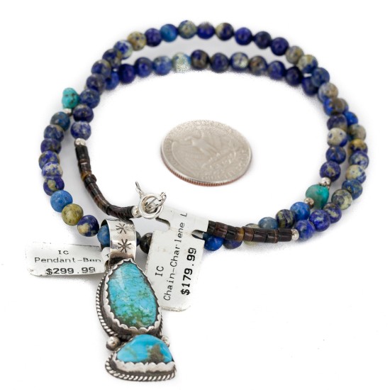 .925 Sterling Silver Certified Authentic Navajo Natural Turquoise Lapis Native American Necklace 15058-10-15771 .925 Sterling Silver Certified Authentic Navajo Natural Turquoise Lapis Native American Necklace 15058-10-15771