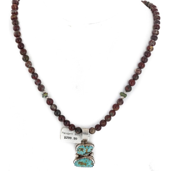 .925 Sterling Silver Certified Authentic Navajo Natural Turquoise and Red Jasper Native American Necklace 34041-1-15786 .925 Sterling Silver Certified Authentic Navajo Natural Turquoise and Red Jasper Native American Necklace 34041-1-15786