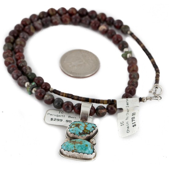 .925 Sterling Silver Certified Authentic Navajo Natural Turquoise and Red Jasper Native American Necklace 34041-1-15786 .925 Sterling Silver Certified Authentic Navajo Natural Turquoise and Red Jasper Native American Necklace 34041-1-15786
