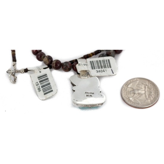 .925 Sterling Silver Certified Authentic Navajo Natural Turquoise and Red Jasper Native American Necklace 34041-1-15786 .925 Sterling Silver Certified Authentic Navajo Natural Turquoise and Red Jasper Native American Necklace 34041-1-15786