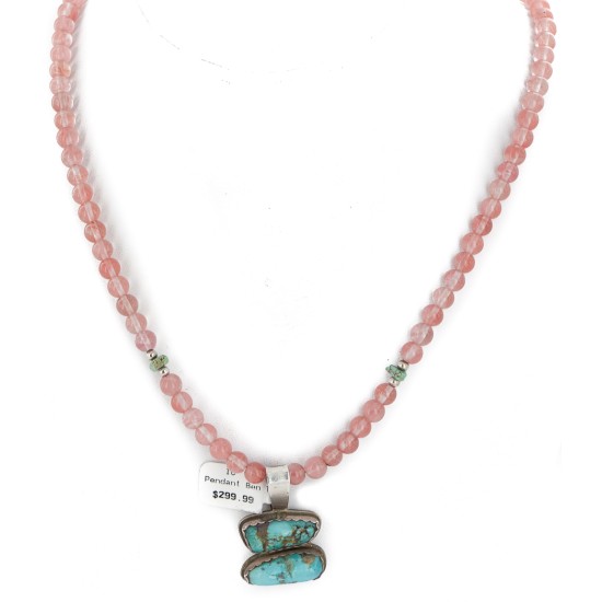 .925 Sterling Silver Certified Authentic Navajo Natural Turquoise Rose Quartz Native American Necklace 34041-10-15786 .925 Sterling Silver Certified Authentic Navajo Natural Turquoise Rose Quartz Native American Necklace 34041-10-15786