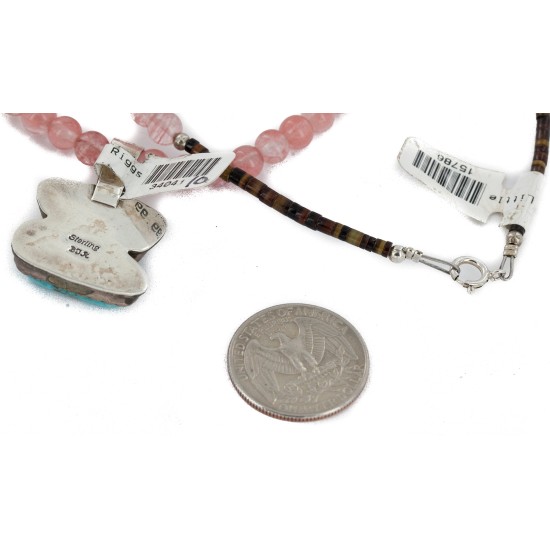 .925 Sterling Silver Certified Authentic Navajo Natural Turquoise Rose Quartz Native American Necklace 34041-10-15786 .925 Sterling Silver Certified Authentic Navajo Natural Turquoise Rose Quartz Native American Necklace 34041-10-15786