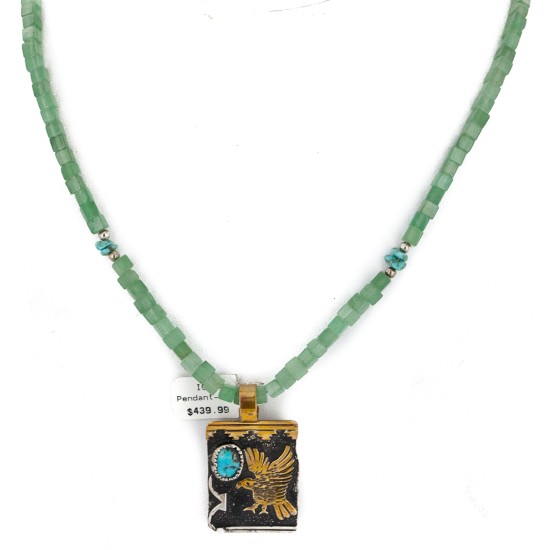 Eagle 12kt Gold Filled and .925 Sterling Silver Handmade Certified Authentic Navajo Natural Turquoise Jade Native American Necklace 740101-56-7501007