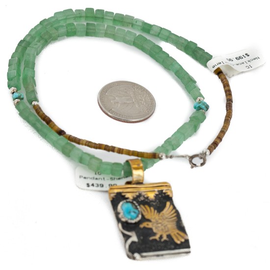Eagle 12kt Gold Filled and .925 Sterling Silver Handmade Certified Authentic Navajo Natural Turquoise Jade Native American Necklace 740101-56-7501007