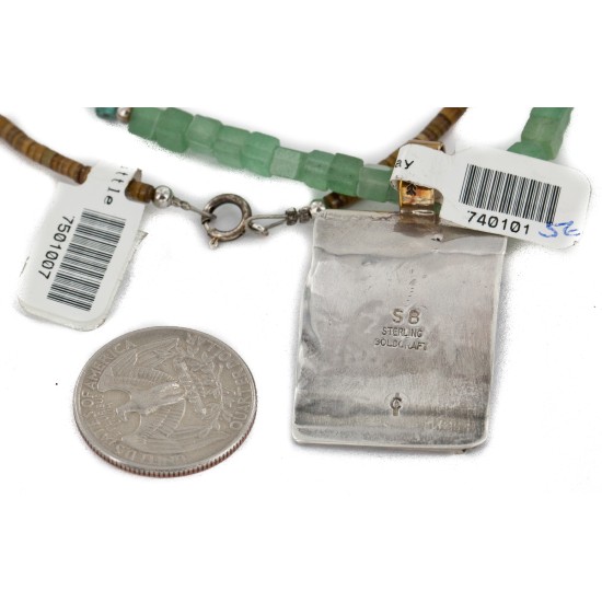 Eagle 12kt Gold Filled and .925 Sterling Silver Handmade Certified Authentic Navajo Natural Turquoise Jade Native American Necklace 740101-56-7501007
