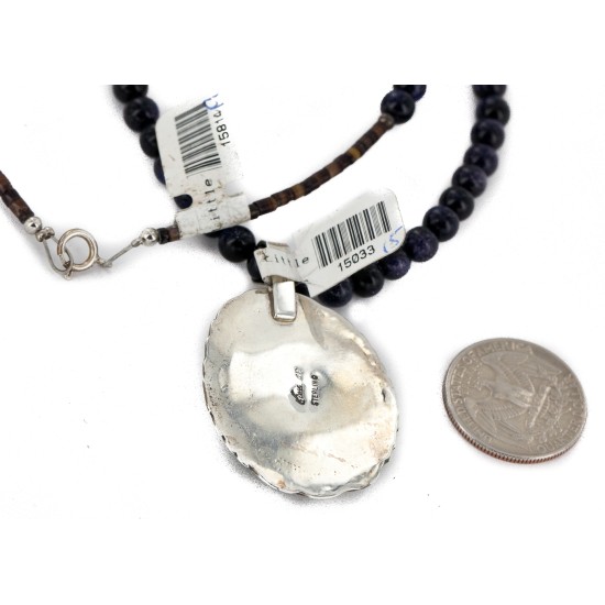 .925 Sterling Silver Handmade Certified Authentic Navajo Natural Purple Goldstone and Turquoise Native American Necklace 15033-15-15814-19