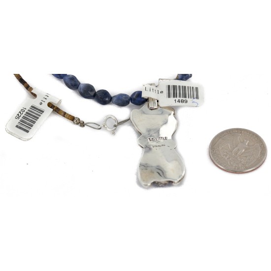 .925 Sterling Silver Handmade Certified Authentic Navajo Natural Turquoise and Lapis Native American Necklace 1489-5-10225