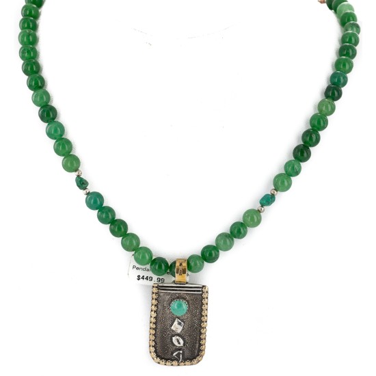 12kt Gold Filled and .925 Sterling Silver Handmade Certified Authentic Navajo Natural Jade Turquoise Native American Necklace 14746-13-15795