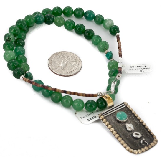 12kt Gold Filled and .925 Sterling Silver Handmade Certified Authentic Navajo Natural Jade Turquoise Native American Necklace 14746-13-15795