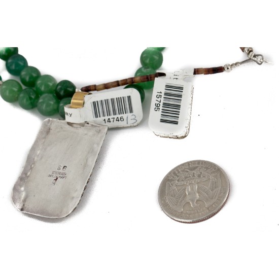 12kt Gold Filled and .925 Sterling Silver Handmade Certified Authentic Navajo Natural Jade Turquoise Native American Necklace 14746-13-15795
