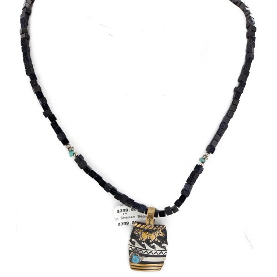 Horse 12kt Gold Filled and .925 Sterling Silver Handmade Certified Authentic Navajo Natural Turquoise Purple Goldstone Native American Necklace 14456-14-10225