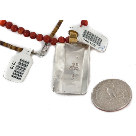 12kt Gold Filled and .925 Sterling Silver Handmade Certified Authentic Navajo Coral Natural Turquoise Native American Necklace 740100-78-1570