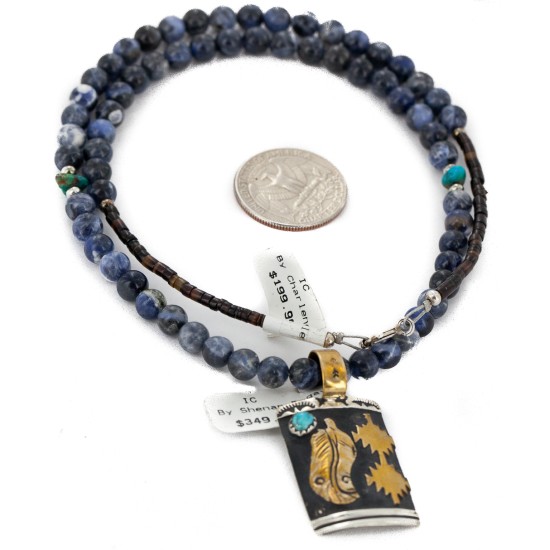 12kt Gold Filled and .925 Sterling Silver Handmade Feather Certified Authentic Navajo Natural Lapis and Turquoise Native American Necklace 15034-27-10225 12kt Gold Filled and .925 Sterling Silver Handmade Feather Certified Authentic Navajo Natural Lapis and Turquoise Native American Necklace 15034-27-10225