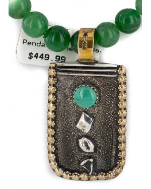 12kt Gold Filled and .925 Sterling Silver Handmade Certified Authentic Navajo Natural Jade Turquoise Native American Necklace 14746-13-15795