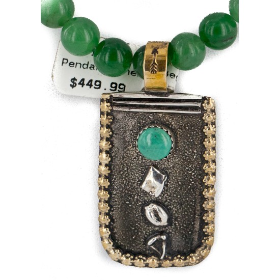 12kt Gold Filled and .925 Sterling Silver Handmade Certified Authentic Navajo Natural Jade Turquoise Native American Necklace 14746-13-15795