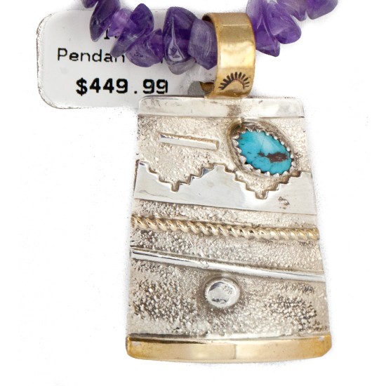 12kt Gold Filled and .925 Sterling Silver Handmade Certified Authentic Navajo Natural Turquoise Amethyst Native American Necklace 740102-65-790101 12kt Gold Filled and .925 Sterling Silver Handmade Certified Authentic Navajo Natural Turquoise Amethyst Native American Necklace 740102-65-790101