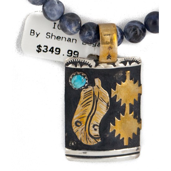 12kt Gold Filled and .925 Sterling Silver Handmade Feather Certified Authentic Navajo Natural Lapis and Turquoise Native American Necklace 15034-27-10225 12kt Gold Filled and .925 Sterling Silver Handmade Feather Certified Authentic Navajo Natural Lapis and Turquoise Native American Necklace 15034-27-10225