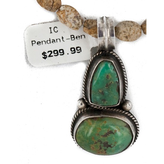 .925 Sterling Silver Certified Authentic Navajo Natural Turquoise and Jasper Native American Necklace 740104-13-15794