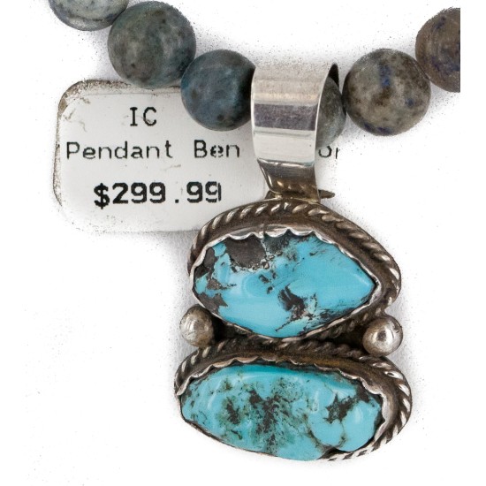 .925 Sterling Silver Certified Authentic Navajo Natural Turquoise Lapis Native American Necklace 34041-2-14542