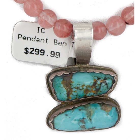 .925 Sterling Silver Certified Authentic Navajo Natural Turquoise Rose Quartz Native American Necklace 34041-10-15786 .925 Sterling Silver Certified Authentic Navajo Natural Turquoise Rose Quartz Native American Necklace 34041-10-15786