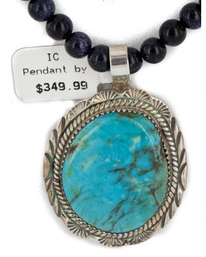 .925 Sterling Silver Handmade Certified Authentic Navajo Natural Purple Goldstone and Turquoise Native American Necklace 15033-15-15814-19
