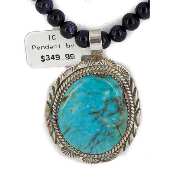 .925 Sterling Silver Handmade Certified Authentic Navajo Natural Purple Goldstone and Turquoise Native American Necklace 15033-15-15814-19