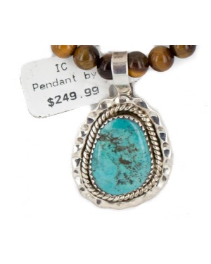 .925 Sterling Silver Handmade Certified Authentic Navajo Natural Tigers Eye Turquoise Native American Necklace 12554-8-10225