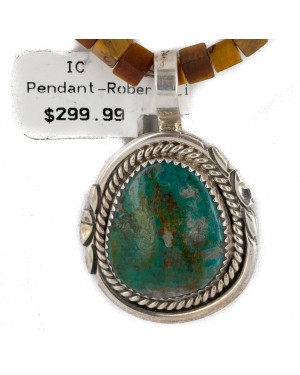 .925 Sterling Silver Handmade Certified Authentic Navajo Natural Turquoise and Tigers Eye Native American Necklace 14863-1-10225
