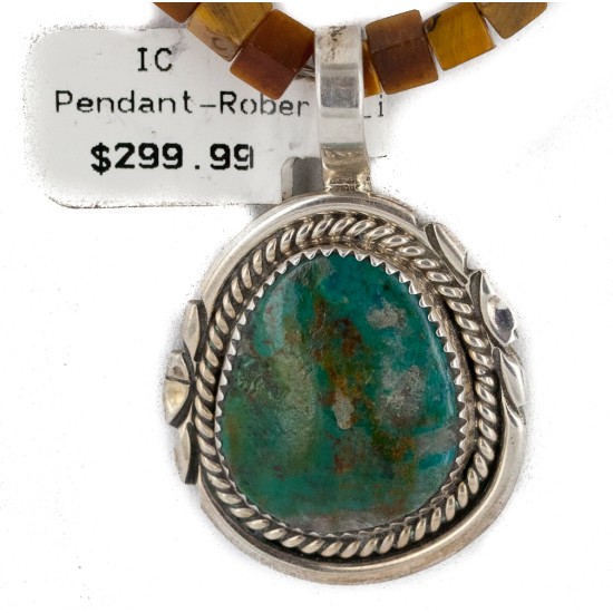 .925 Sterling Silver Handmade Certified Authentic Navajo Natural Turquoise and Tigers Eye Native American Necklace 14863-1-10225