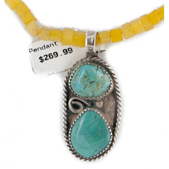 .925 Sterling Silver Handmade Certified Authentic Navajo Turquoise Agate Native American Necklace 14764-2-10225
