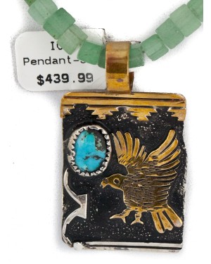 Eagle 12kt Gold Filled and .925 Sterling Silver Handmade Certified Authentic Navajo Natural Turquoise Jade Native American Necklace 740101-56-7501007