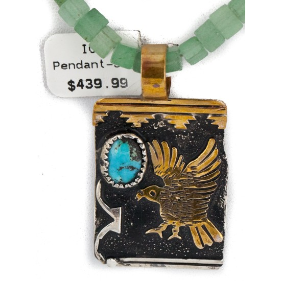 Eagle 12kt Gold Filled and .925 Sterling Silver Handmade Certified Authentic Navajo Natural Turquoise Jade Native American Necklace 740101-56-7501007
