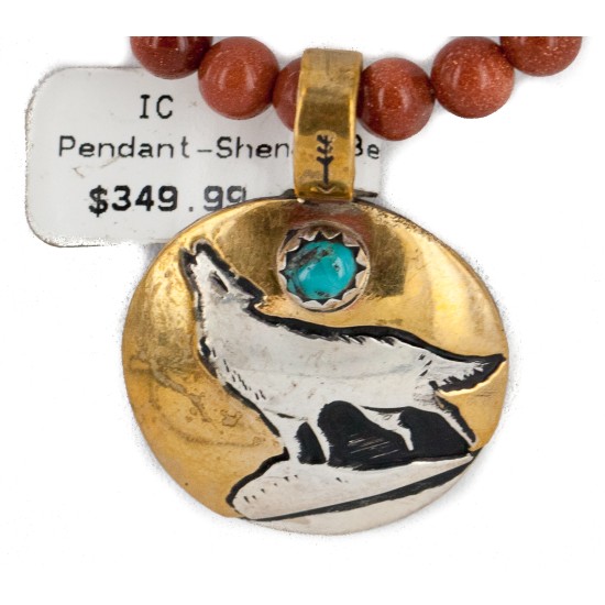 Wolf 12kt Gold Filled and .925 Sterling Silver Handmade Certified Authentic Navajo Natural Turquoise Goldstone Native American Necklace 740103-30-10225 Wolf 12kt Gold Filled and .925 Sterling Silver Handmade Certified Authentic Navajo Natural Turquoise Goldstone Native American Necklace 740103-30-10225