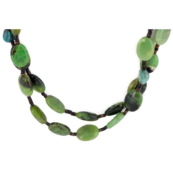 2 Strand Certified Authentic Navajo .925 Sterling Silver Natural Green Jasper Native American Necklace 15297-28