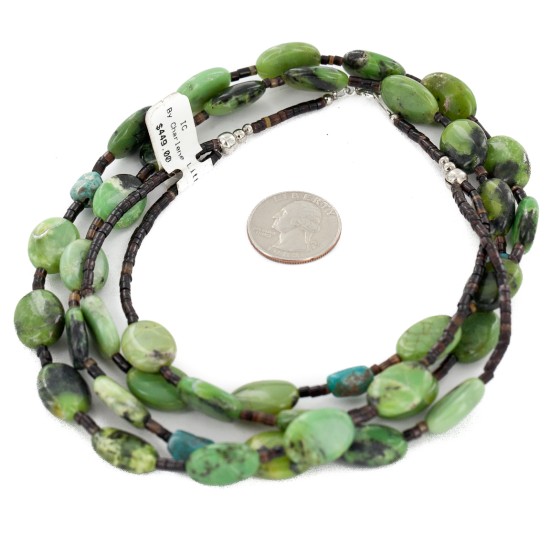 2 Strand Certified Authentic Navajo .925 Sterling Silver Natural Green Jasper Native American Necklace 15297-28
