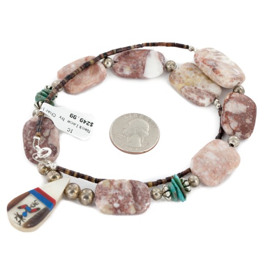 Certified Authentic Inlay Navajo .925 Sterling Silver Natural Turquoise Agate Native American Necklace  25289-4