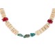 Certified Authentic Navajo .925 Sterling Silver Coral Natural Turquoise Graduated Melon Shell Native American Necklace  25289-5