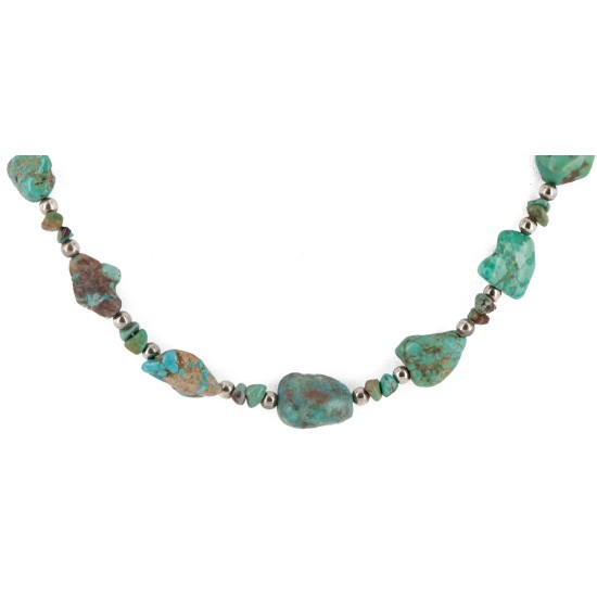 Certified Authentic .925 Sterling Silver Natural Turquoise Chain Native American Necklace 15388