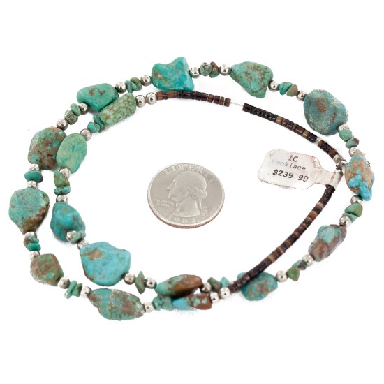 Certified Authentic .925 Sterling Silver Natural Turquoise Chain Native American Necklace 15388