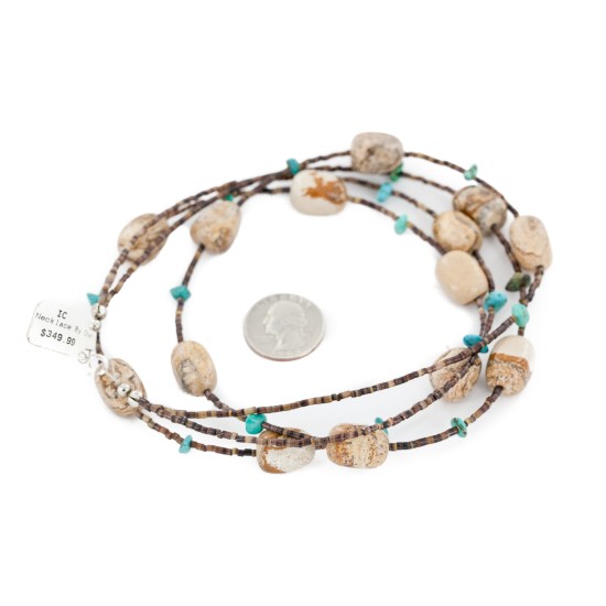 2 Strand Certified Authentic Navajo .925 Sterling Silver Natural Turquoise Agate Native American Necklace  15304-66