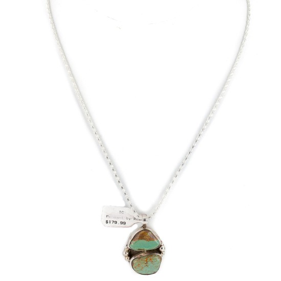 .925 Sterling Silver Handmade Certified Authentic Navajo Natural Turquoise Native American Necklace 12830-3