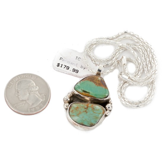 .925 Sterling Silver Handmade Certified Authentic Navajo Natural Turquoise Native American Necklace 12830-3